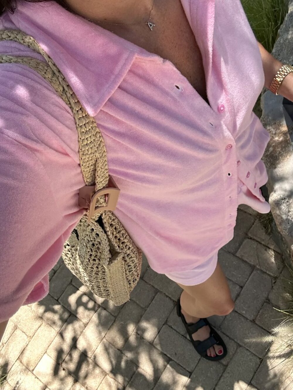 Brunette the Label - Matching Pink Set - The Terry Cloth Short & Button Up Shirt - Picture 3 of 4
